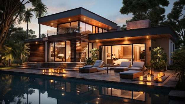 Modern house with patio and swimming pool