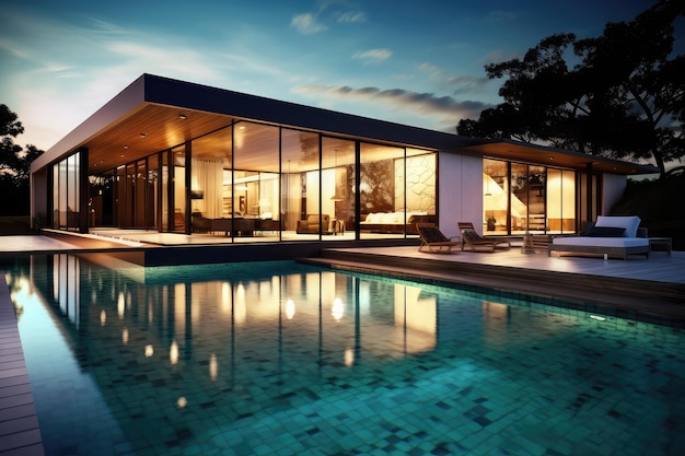 Modern house with pool Hitech luxury villa real estate home property exotic garden