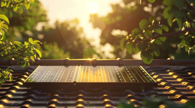 A modern house with a roof covered in solar panels bathed in sunlight representing a step towards green energy