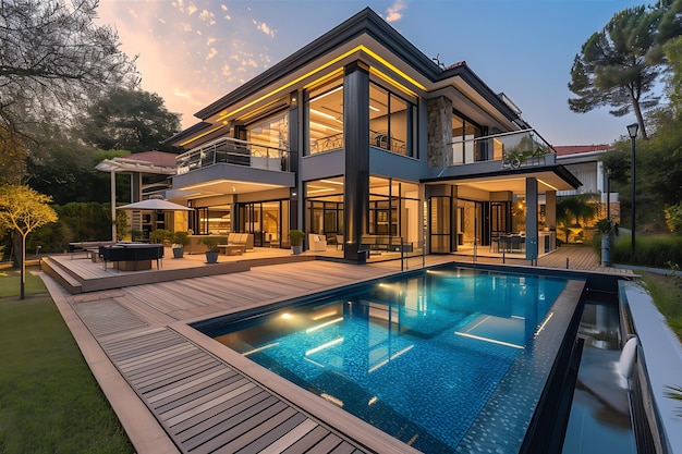 Modern House With Swimming Pool And Deck