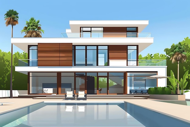 Modern House with Swimming Pool Illustration