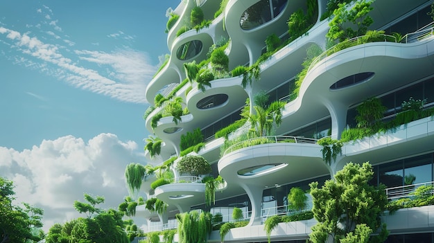 Modern houses of the futureEcological architecture with green plantsgenerative ai