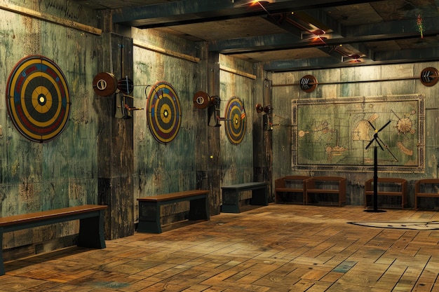 Modern Indoor Archery Range with Movable Electronic Targets