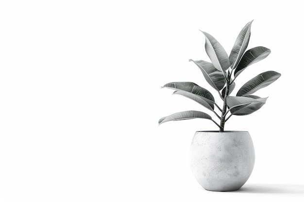 Photo modern indoor plant in a minimalist concrete pot positioned against a white background showcasing elegant green leaves