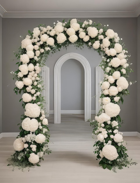 Modern indoor wedding backdrop with abstract floral arrangements