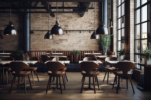 Modern Industrial Cafe Room Interior Design Created with Generative AI