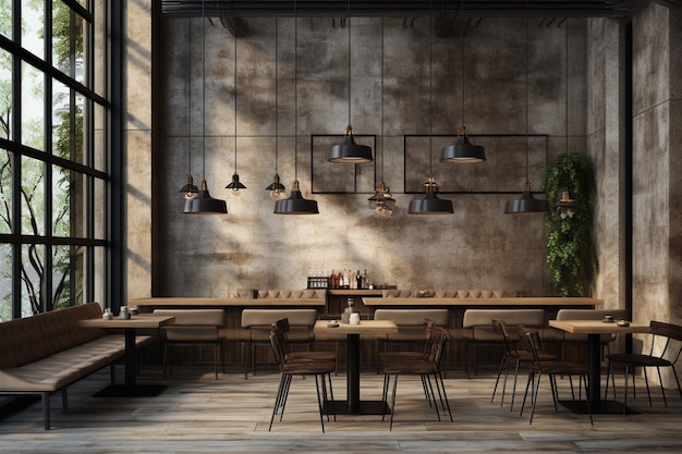 Modern Industrial Cafe Room Interior Design Created with Generative AI