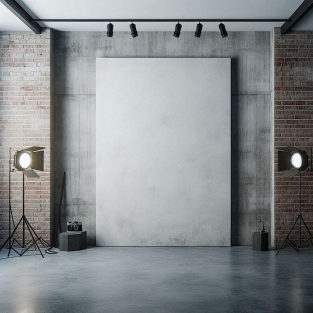 A modern industrialinspired creative space with a blank brick or concrete wall