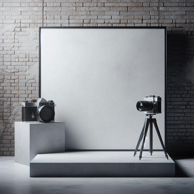 Photo a modern industrialinspired creative space with a blank brick or concrete wall