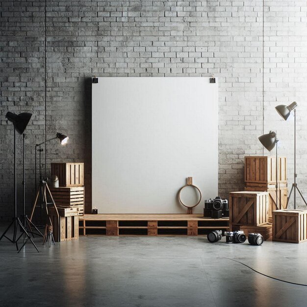 Photo a modern industrialinspired creative space with a blank brick or concrete wall