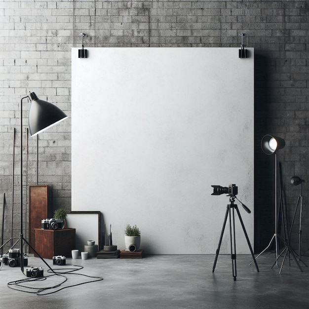 Photo a modern industrialinspired creative space with a blank brick or concrete wall