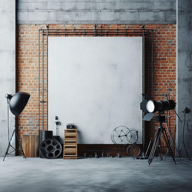 Photo a modern industrialinspired creative space with a blank brick or concrete wall