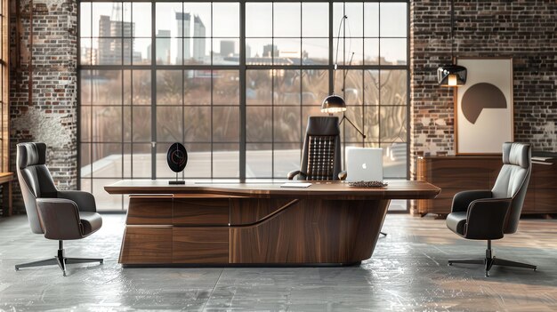 Photo modern industrialstyle office with exposed brick walls