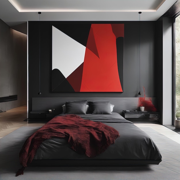 modern interior of a bedroommodern interior design with red bed