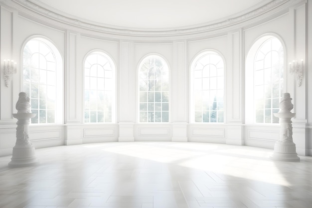 Modern interior clean white room with glass windows