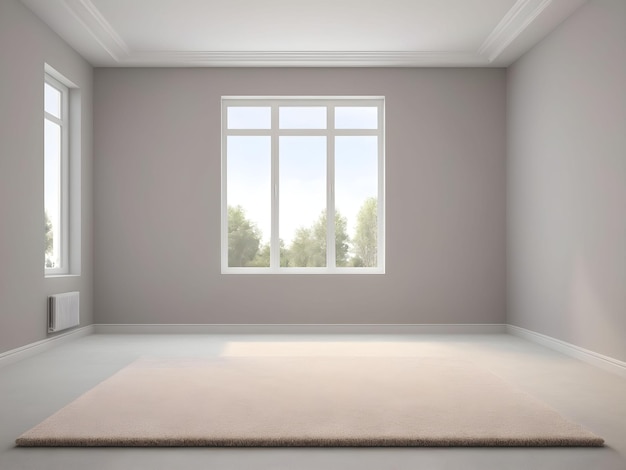 modern interior design 3D rendering of an empty light room with a carpet window