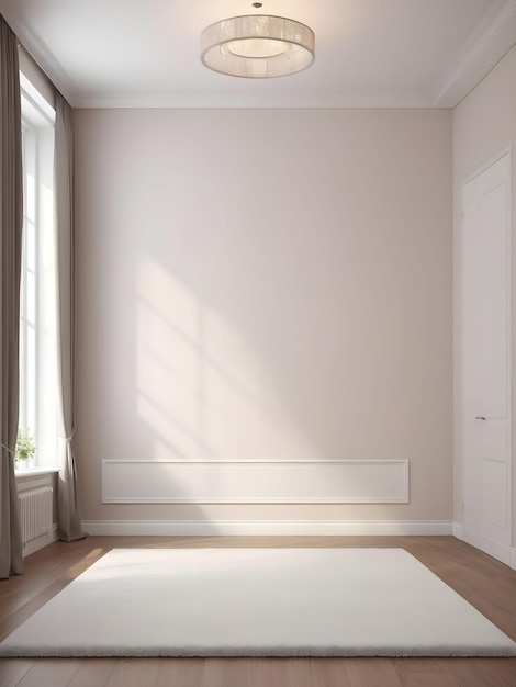 modern interior design 3D rendering of an empty light room with a carpet window