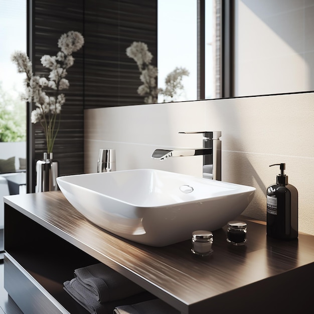 Modern interior design of bathroom with beautiful sink