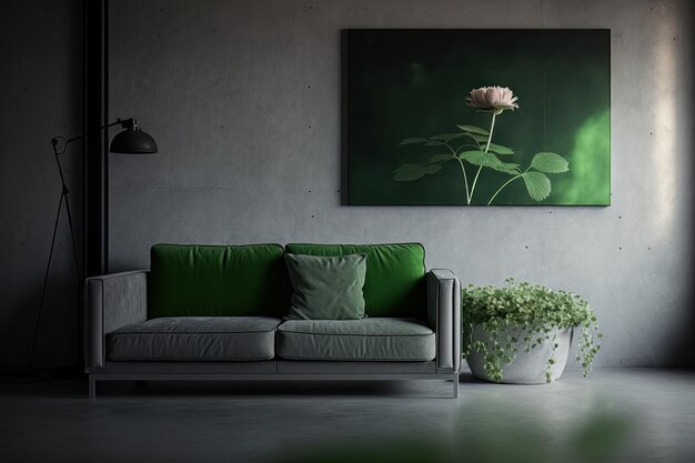 Modern interior design of the living room with a sofa Illustration AI Generative