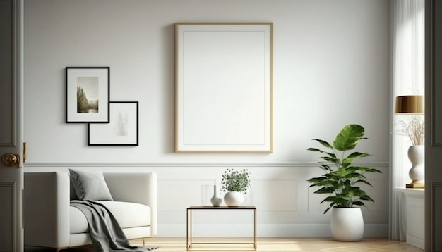 Modern interior design mockup poster blank white frame Generative Ai