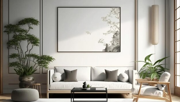 Modern interior design mockup poster blank white frame Generative Ai