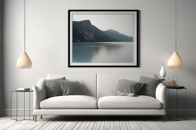 modern interior design of a sofa with a view of a large window 3 d rendering illustrationmodern int