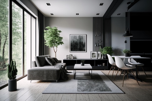 Modern interior design in a spacious room AI Generation