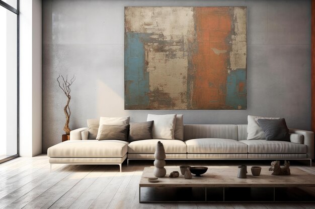 Modern interior design with abstract painting minimalist