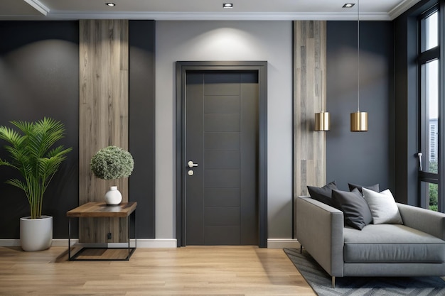 Modern Interior Design With Gray Door and Wood Accents Generative AI