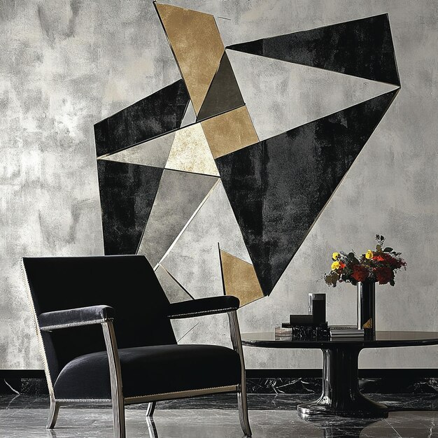 Photo modern interior featuring geometric wall art and elegant furniture in a stylish living space