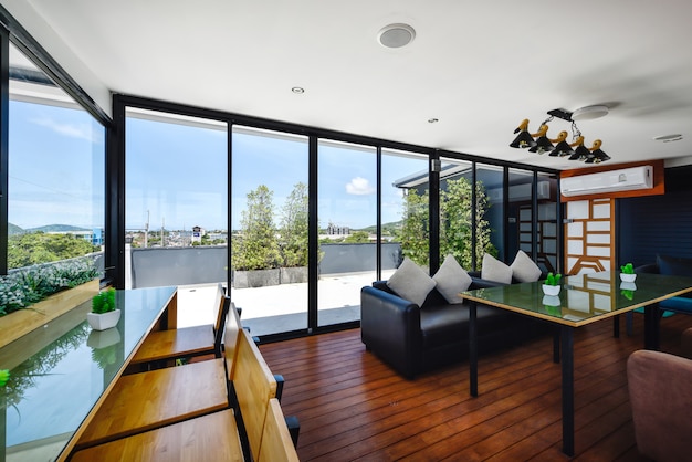 Modern Interior of living room on rooftop in hotel