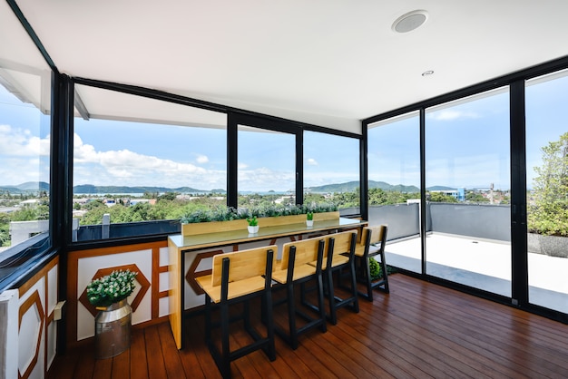 Modern Interior of living room on rooftop in hotel