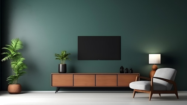 Modern interior of living room with armchair and cab