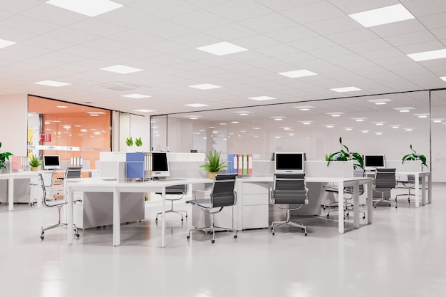 Modern Interior Open Office Workspace 3d Rendering