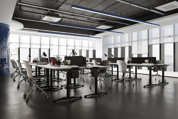 Modern Interior Open Office Workspace 3d Rendering