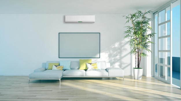 Modern interior with air conditioning 3D rendering illustration