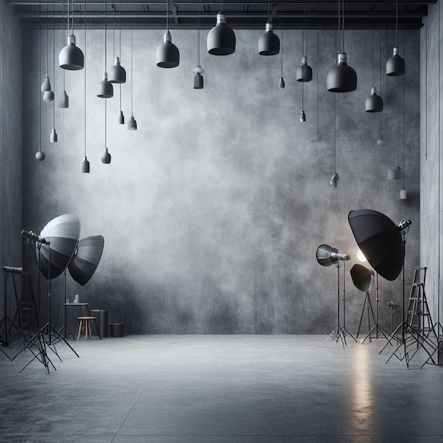 Modern interior with blank wall Photography studio or creative space Mock up