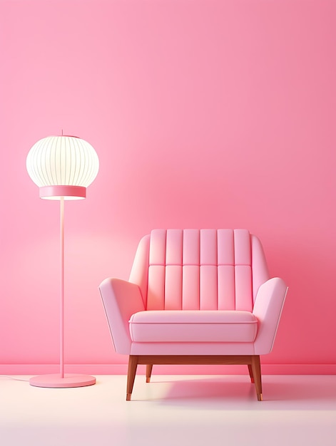 Modern interior with pink wall desk and chair Generative AI