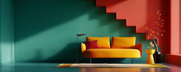 Modern Interior with Yellow Sofa