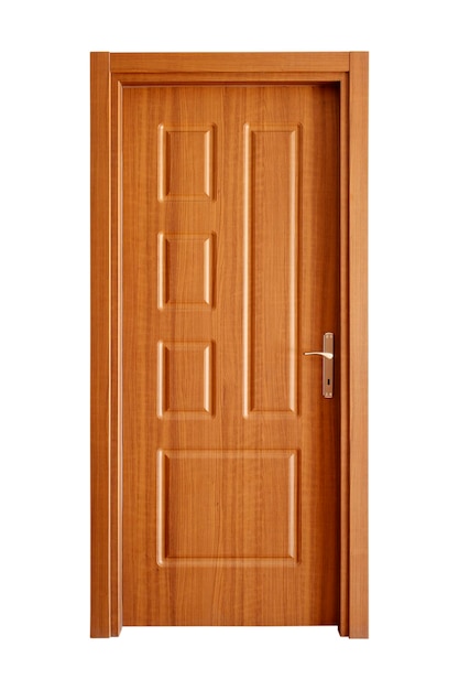 Modern interior wooden door in white background