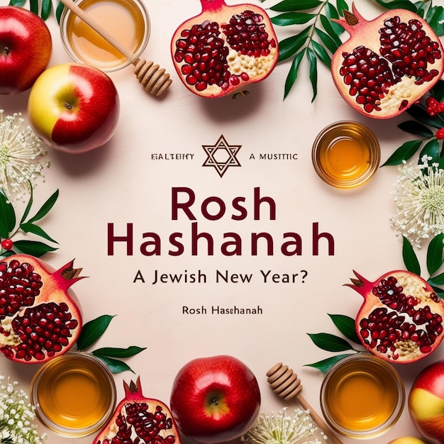 Photo modern jewish new year banner rosh hashanah flyer with honey apple and pomegranate happy shana tova background