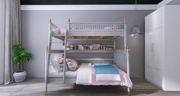 Modern Kids Bedroom with Bunk Bed and Modern Interior Design Concept