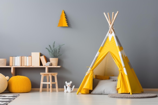 Modern kids room with bright functional furniture and abundance of toys for sale