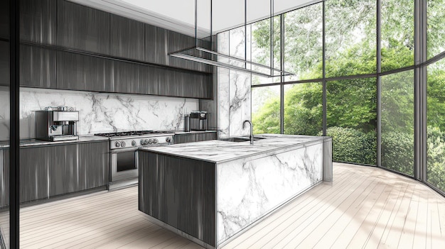 Modern Kitchen Design with Marble Countertops