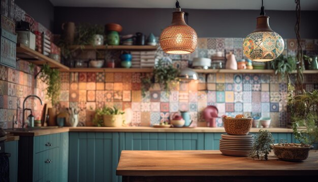 Modern kitchen design with rustic wood accents generated by AI