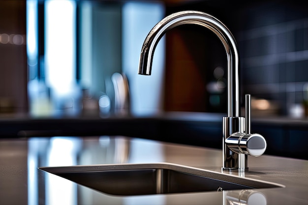 Modern kitchen faucet closeup