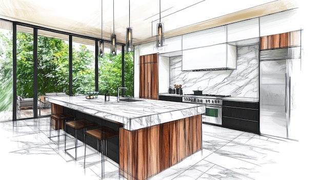 Modern Kitchen Interior Design Sketch