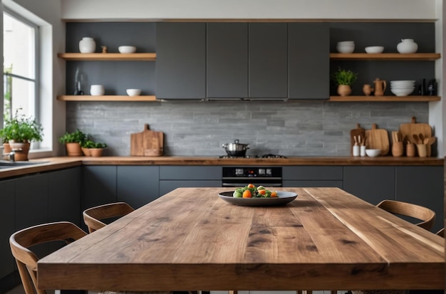 Modern Kitchen Interior with Wooden Accents