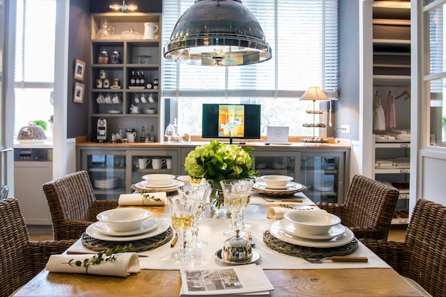 Modern kitchen ready for the breakfast for all the family