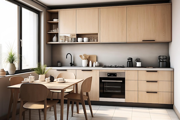 Modern Kitchen Room Interior Design 3D Rendering